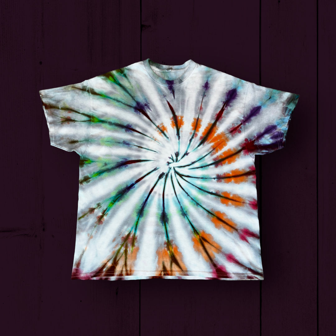 2XL Ice Dyed Rainbow Spiral Tie Dye T-shirt